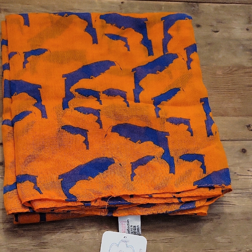 Alma Mater Orange and Blue Gator Print Scarf